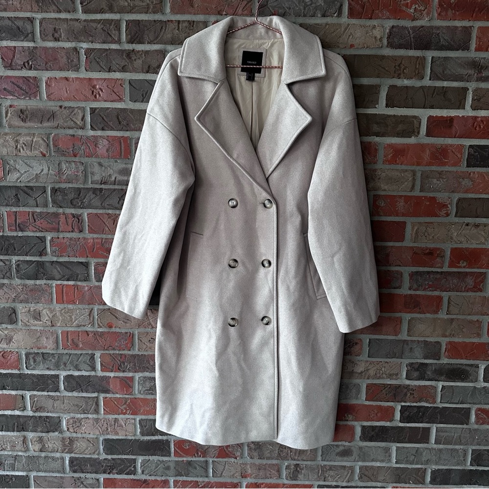 Forever 21 Long Line Coat Button Front Pockets Viscose Blend Size Large
